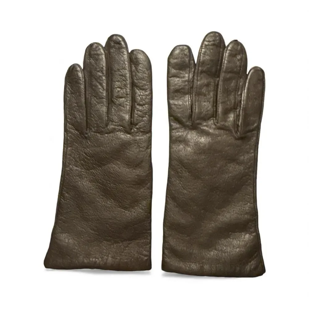 Hanes Her Way Ladies Medium Genuine Leather Gloves Brown Made In India Lined